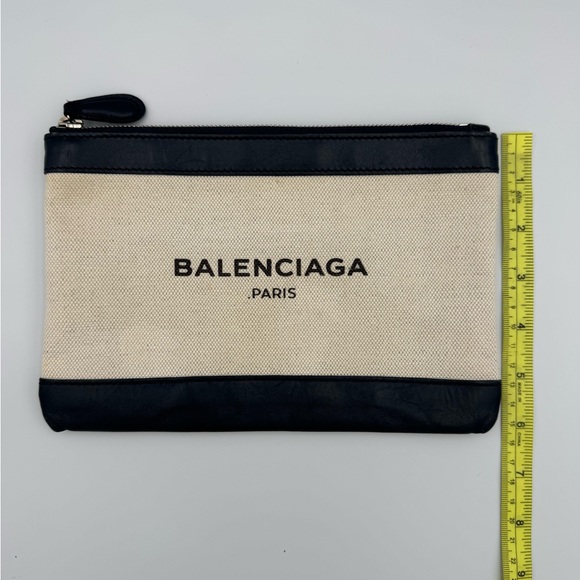 100% Authentic Balenciaga Paris Canvas, Navy Blue Leather Clutch Bag - Picture 2 of 8
